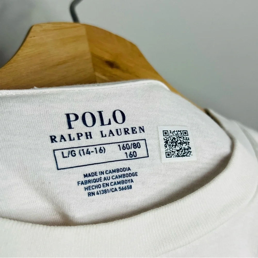 Polo by RL Kids White Bear Christmas Graphic Shirt Large 14-16